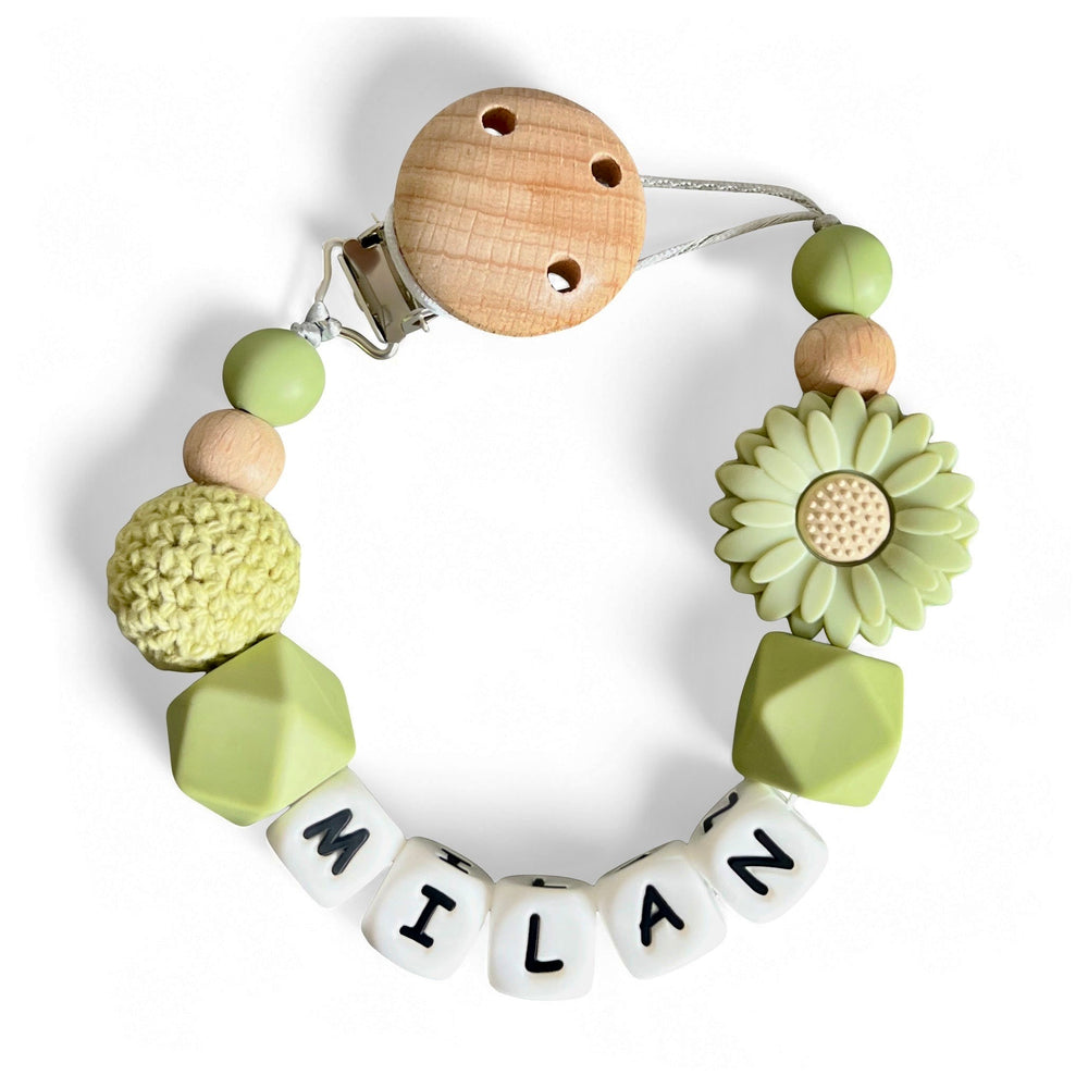 Schnullerkette Sonnenblume mit Namen