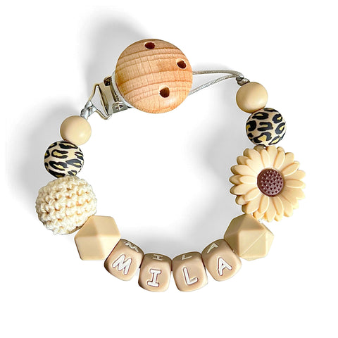 Schnullerkette Sonnenblume mit Namen