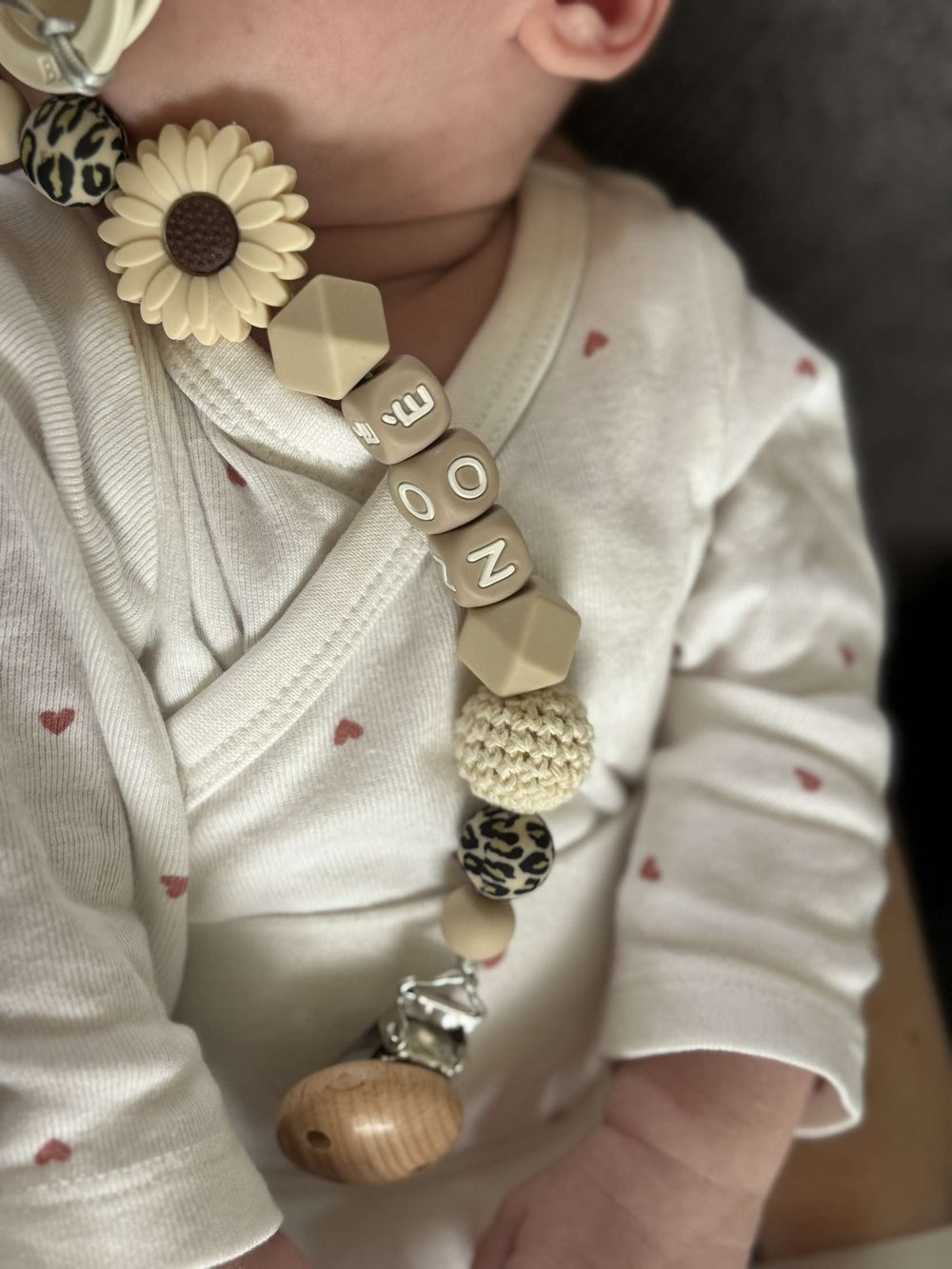 Schnullerkette Sonnenblume mit Namen