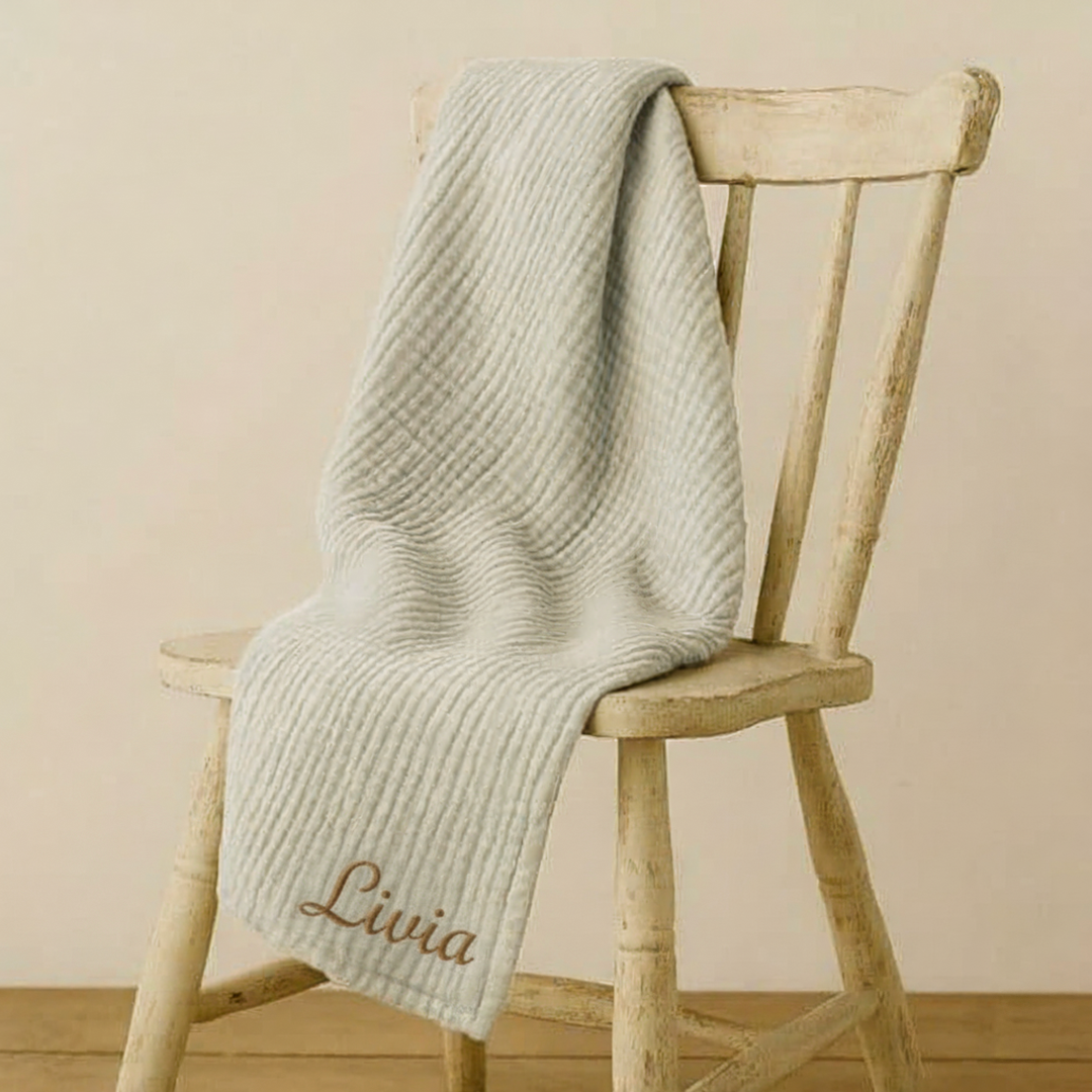 Gepersonaliseerde Inbakerdoek / Hydrofiele Swaddle 100×100 cm